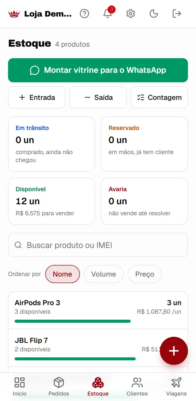 Estoque de pronta entrega no app